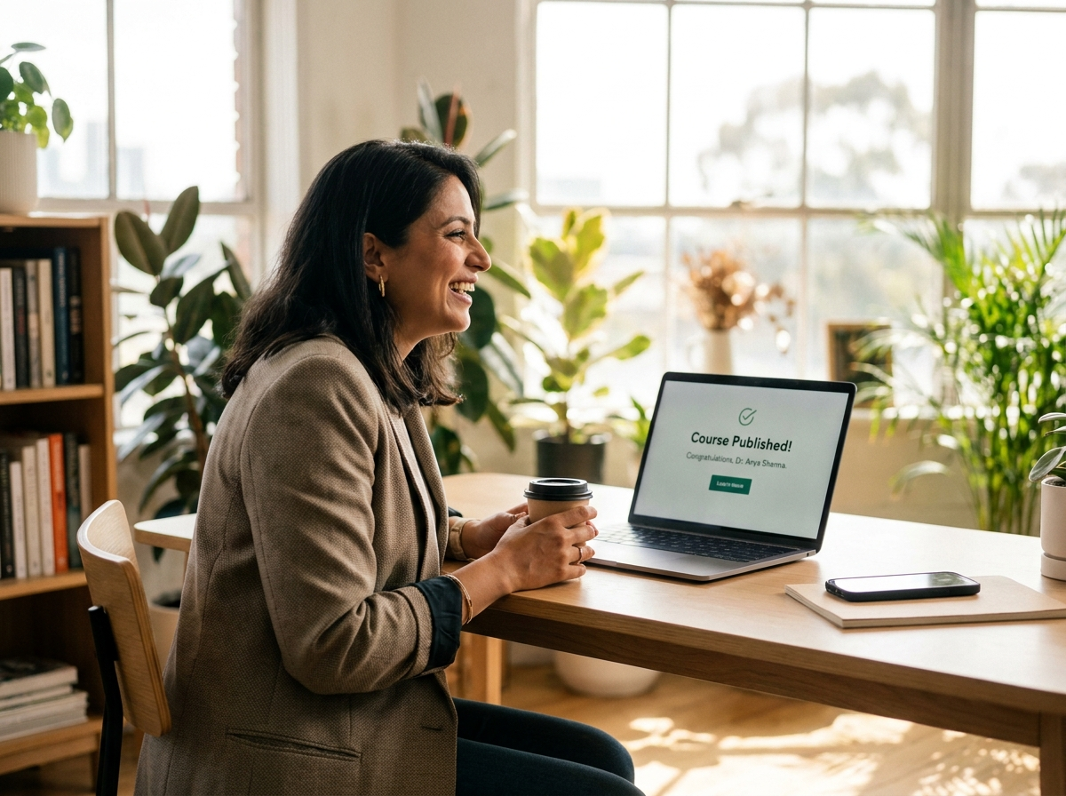 Instructor reviewing a newly published course on a laptop
