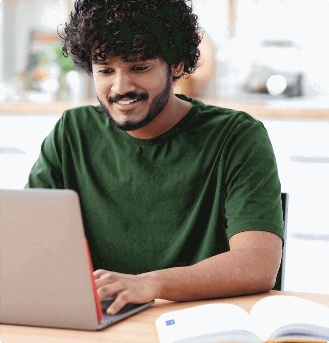 Student working at laptop